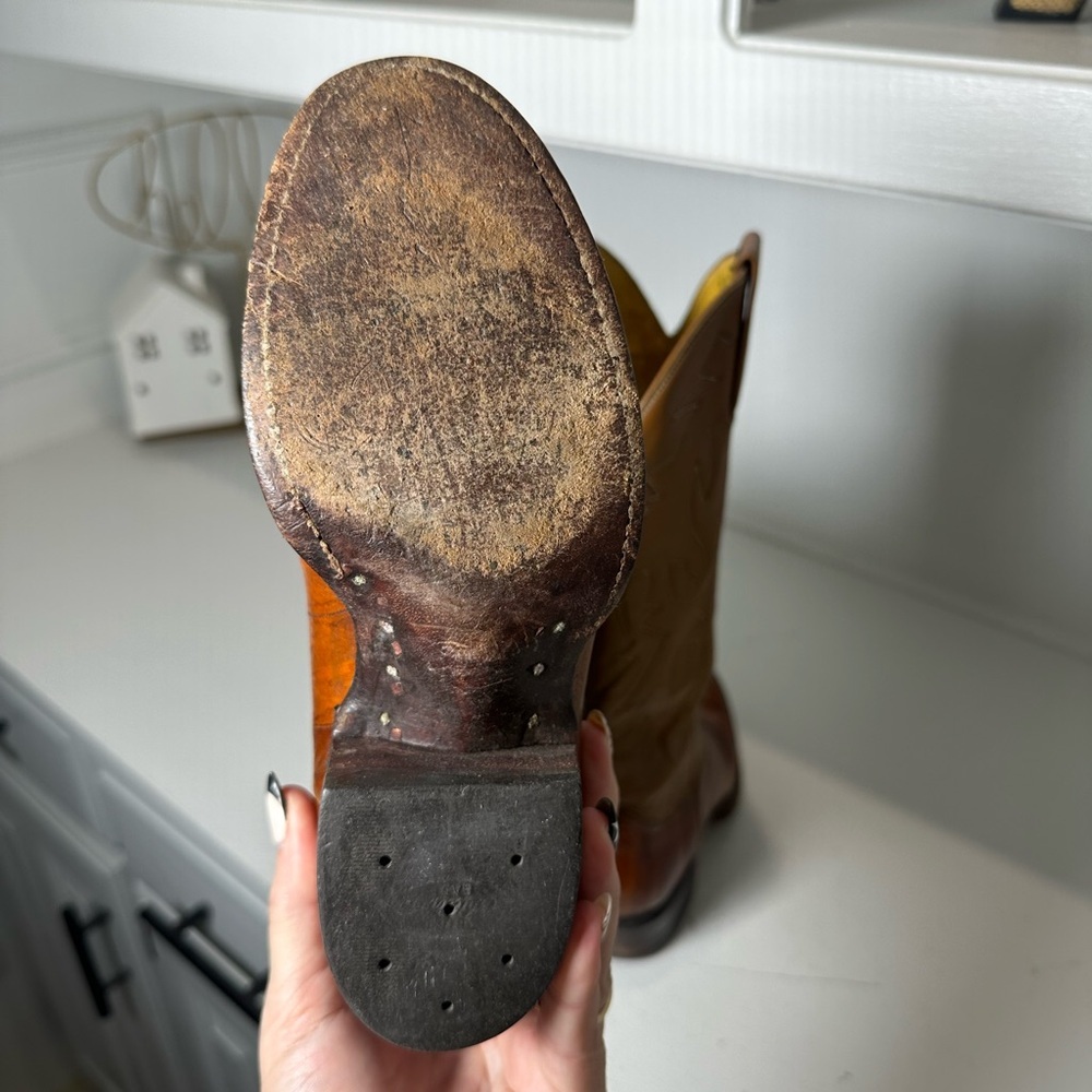 Vintage Renegade Cowboy Boots Youth Girls Size 4 Eel Skin Foot Brown Western - Picture 9 of 11